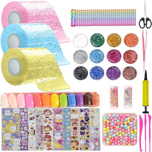 Kit Nano Tape Bubble 53 Pièces pour Enfants – Ruban Nano DIY avec Accessoires Créatifs – Jeu Créatif Licorne et Slime – Activité Manuelle Enfant