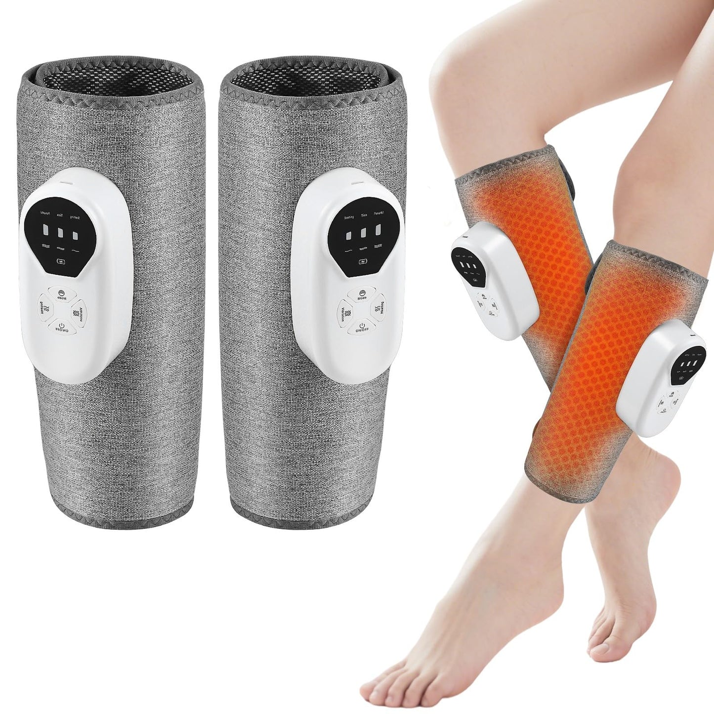 Masseur de Jambes à Compression d’Air – Chauffant et Vibrant 3 Modes – Masseur Mollets Sans Fil Rechargeable – Relaxation et Bien-Être