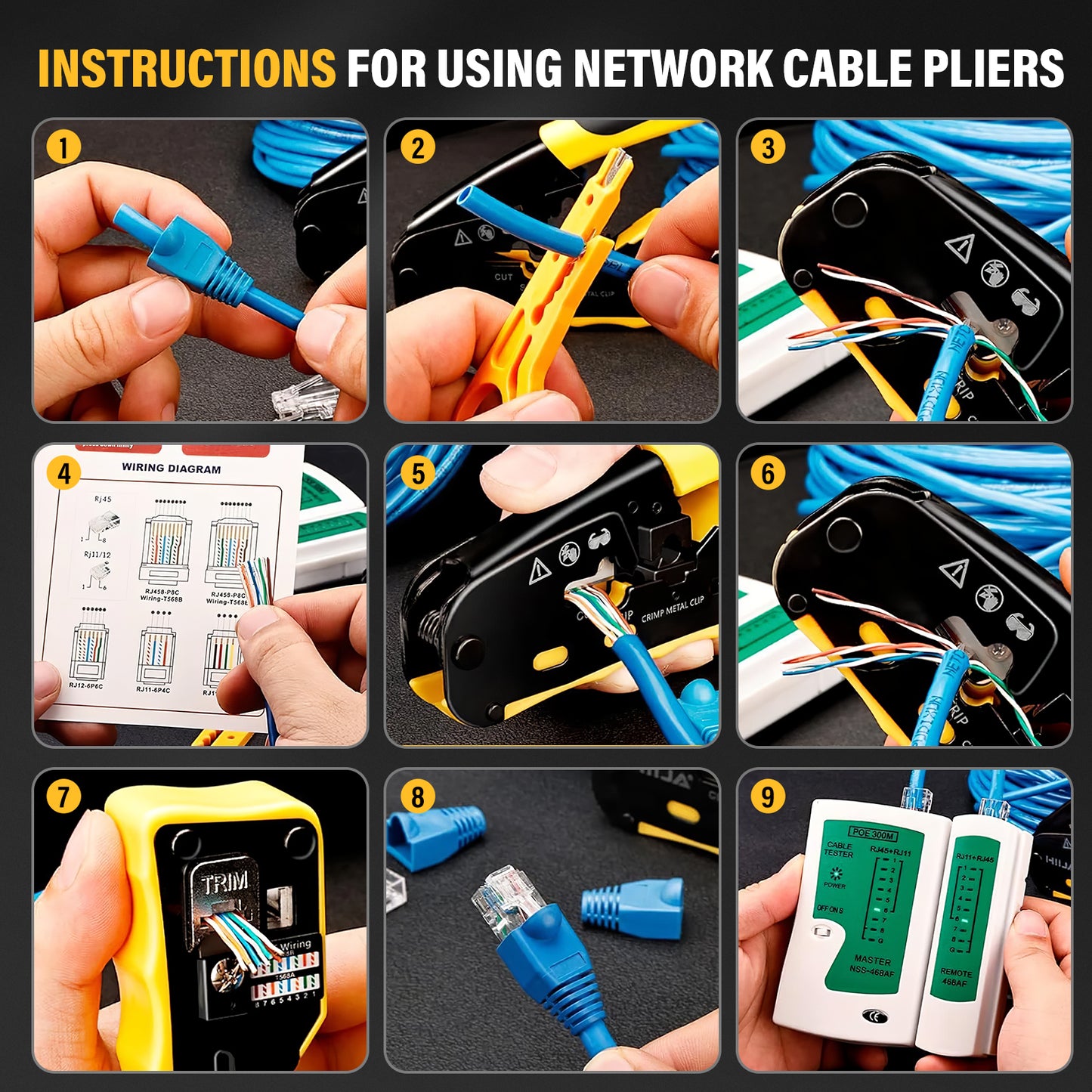 Pince à Sertir RJ45 Multifonction – Outil Réseau Ethernet RJ11 RJ45 CAT5e CAT6 – Coupe Dénudeur