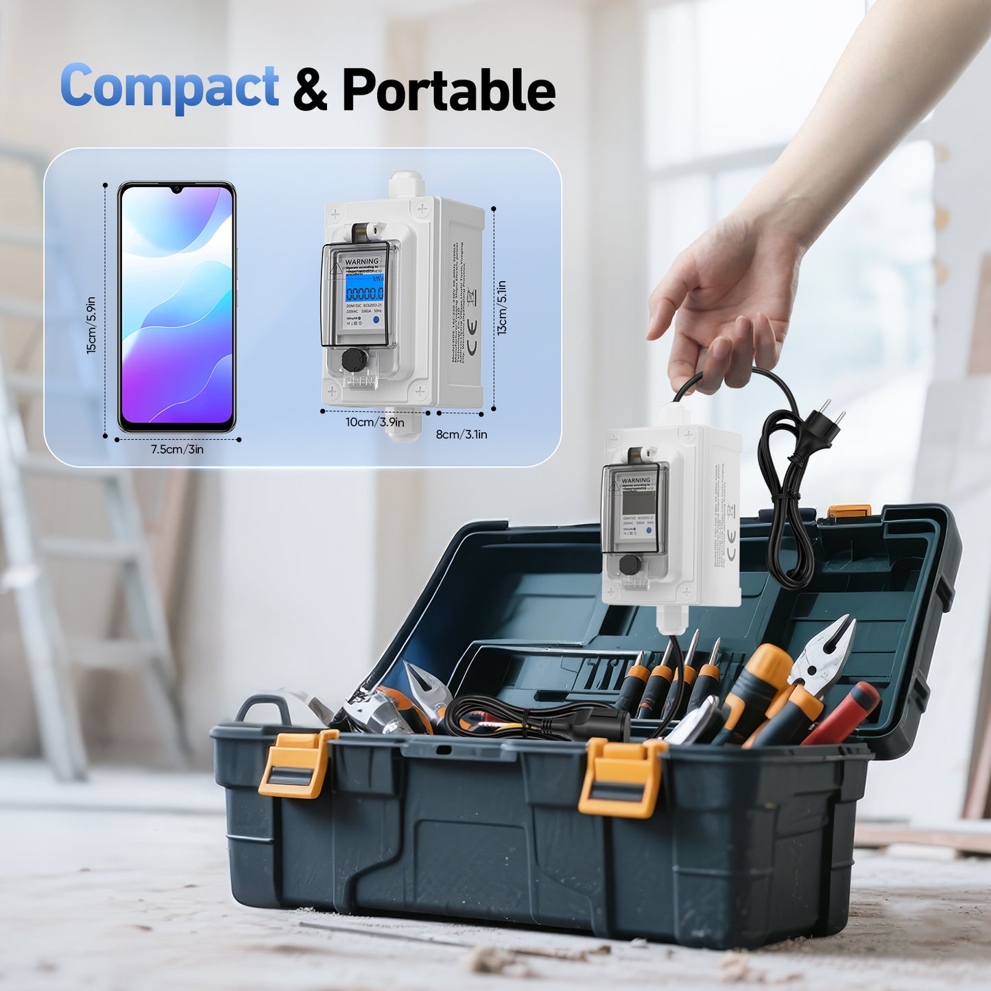 Compteur Électrique Numérique Mobile 230V 60A – Compteur KWh CEE IP67 Étanche avec Affichage LED