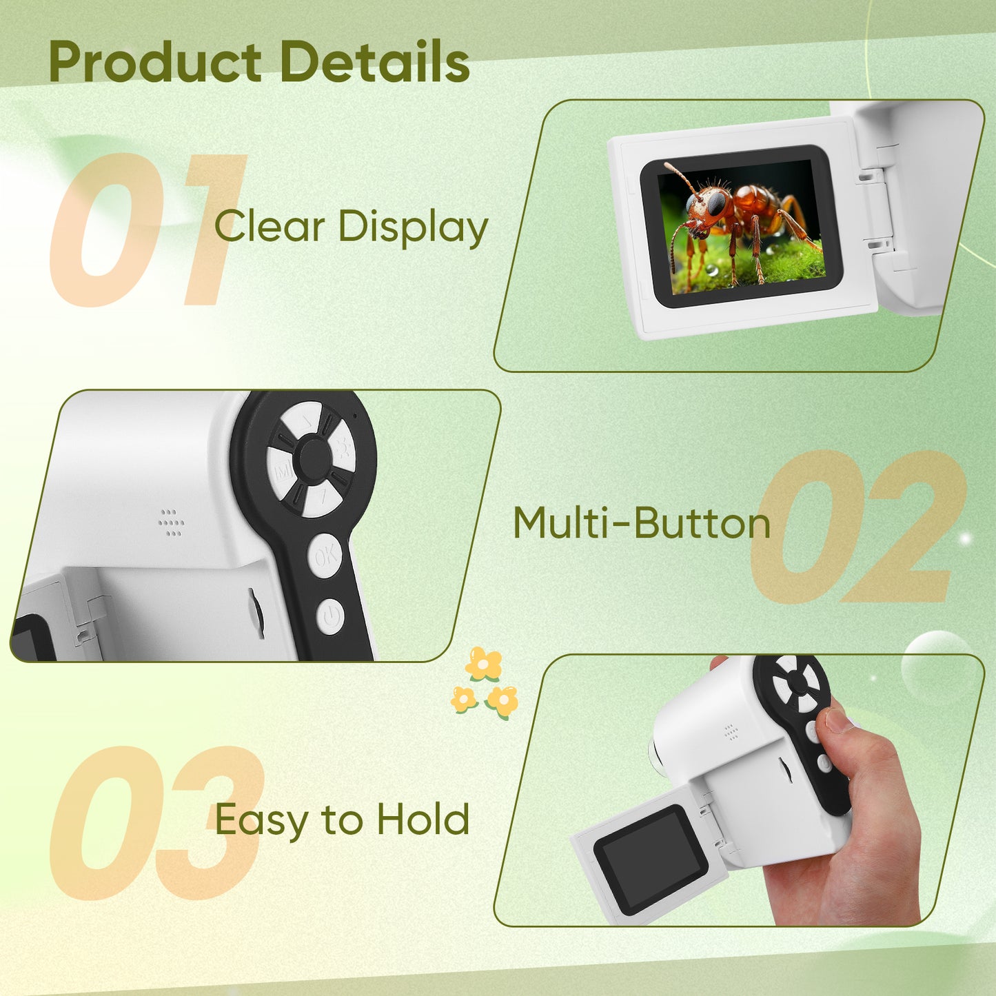 Microscope Portable 100-1000X avec Écran IPS 2" – Mini Microscope Éducatif pour Enfants