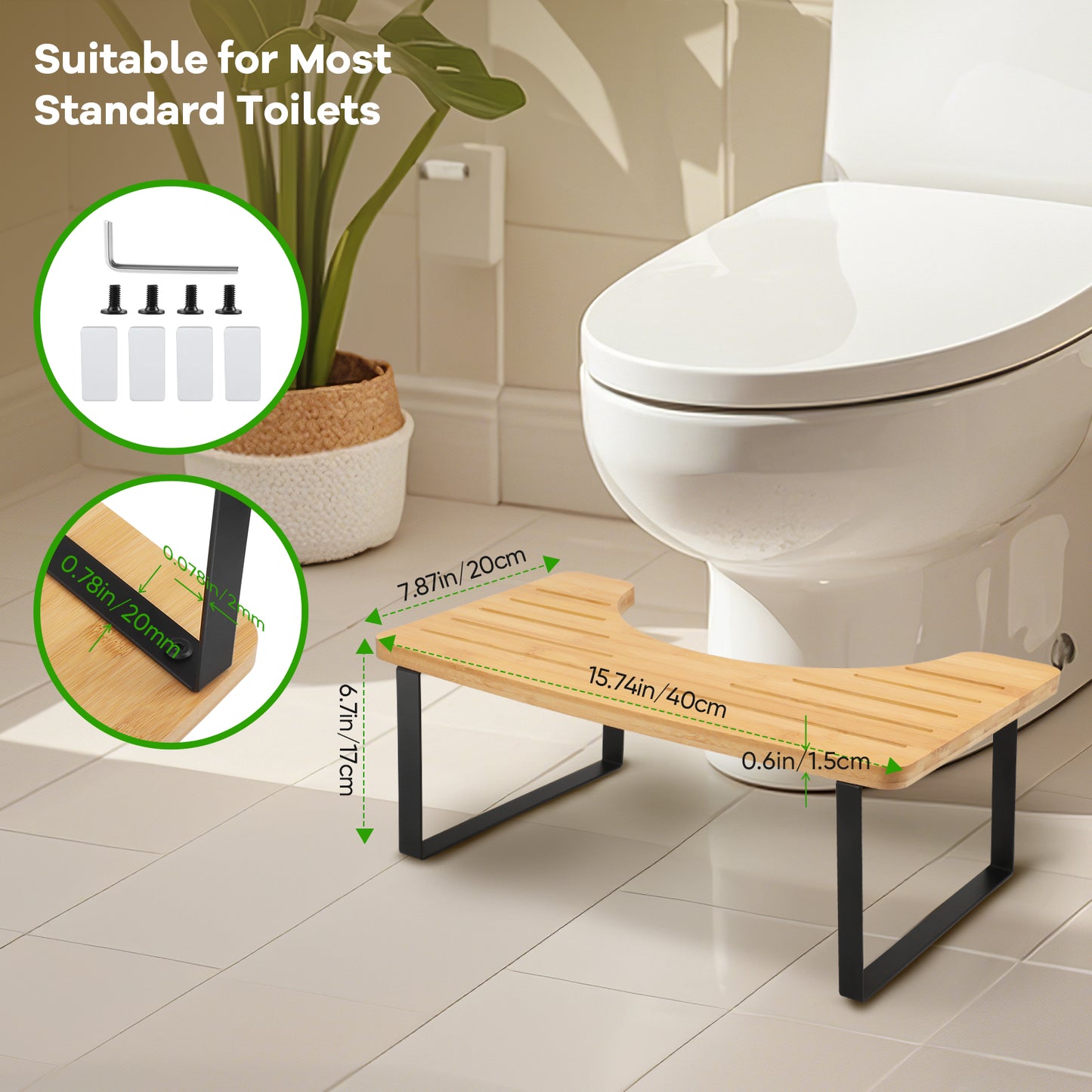 Tabouret WC Ergonomique Bambou – Repose-Pieds Toilette Pliable Antidérapant Salle de Bain