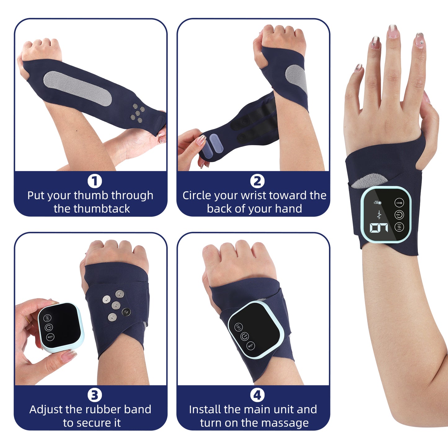 Masseur Poignet Chauffant EMS – Attelle Électrique 3 Niveaux Chaleur Compression