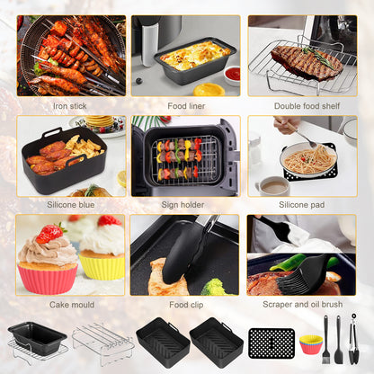 Accessoires Friteuse Air Fryer 6 Pièces – Moules Gâteaux Pizza Barbecue Double Panier