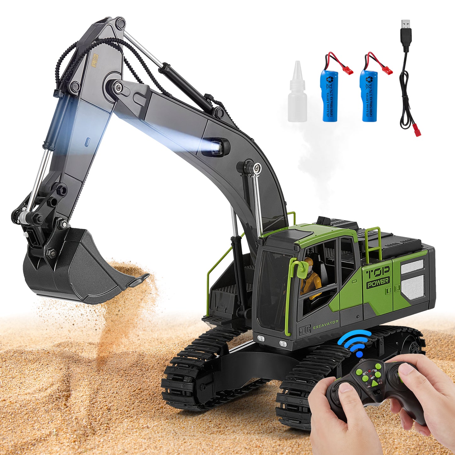 Excavatrice RC Télécommandée 2,4 GHz 13 Canaux – Pelleteuse Radiocommandée 680° Rotation – Véhicule Chantier Enfant avec Télécommande – Jouet RC Rechargeable