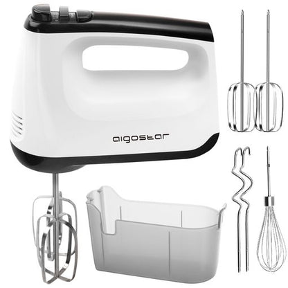 Batteur électrique 400W 6 vitesses + turbo, fouet pâtisserie avec 2 fouets et crochets pétrisseurs, mélangeur cuisine silencieux, support de rangement