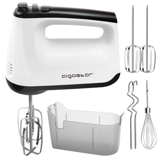 Batteur électrique 400W 6 vitesses + turbo, fouet pâtisserie avec 2 fouets et crochets pétrisseurs, mélangeur cuisine silencieux, support de rangement
