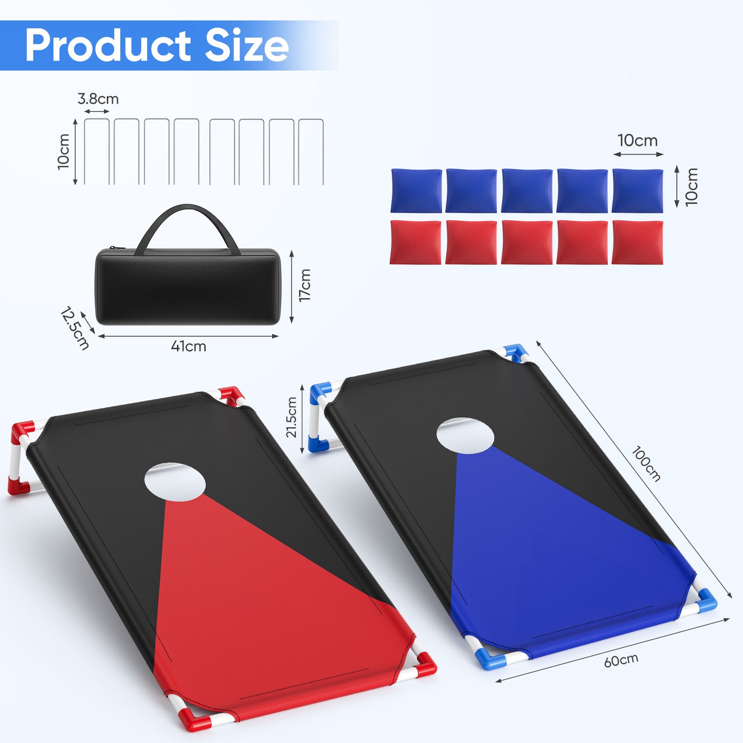 Jeu Cornhole Portable 3x2 ft – Jeu de Lancer Extérieur avec 8 Sacs + Sac Transport – Jardin Plein Air