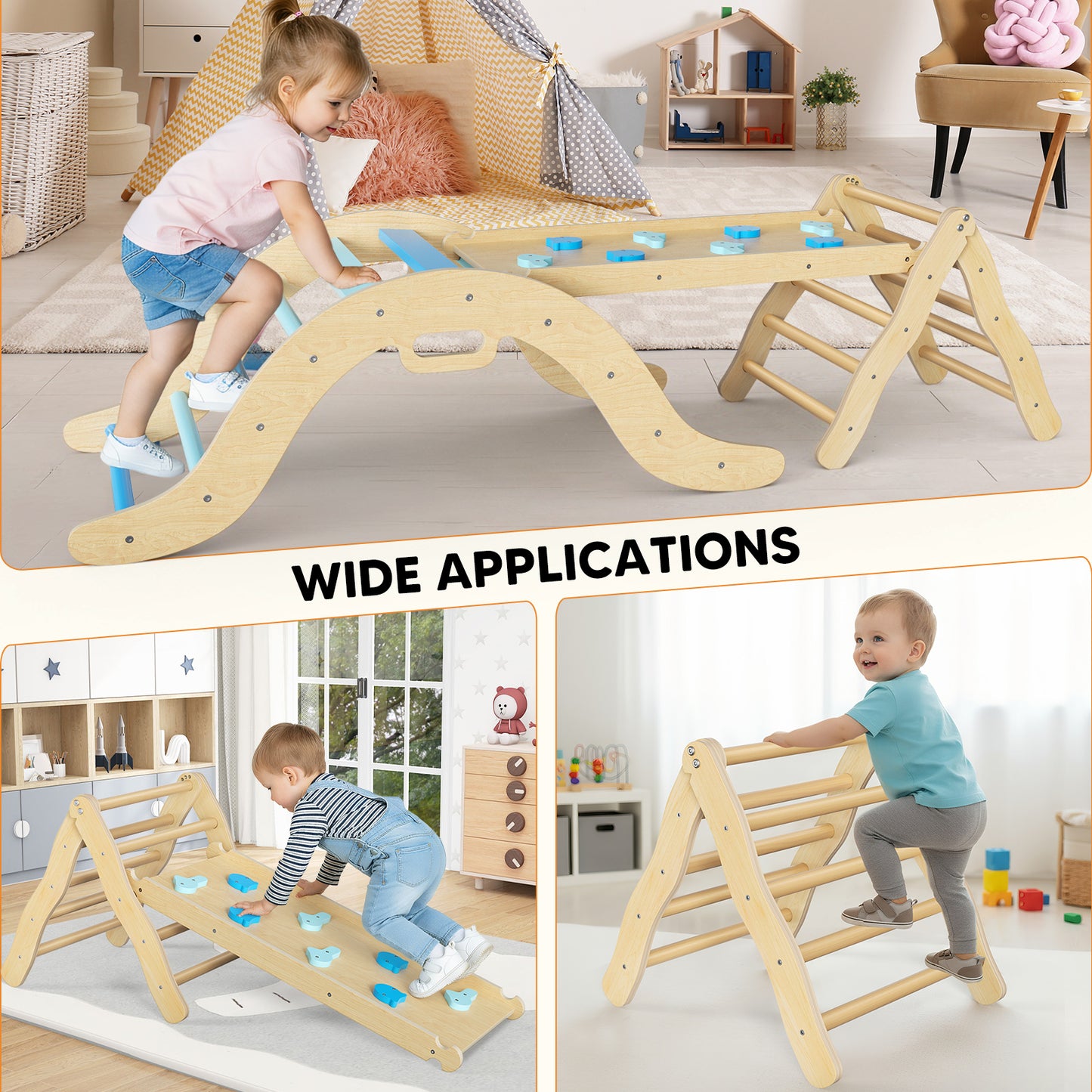 Triangle Escalade Enfant Bois Pliable – Aire de Jeu Montessori 1-3 Ans – Échelle Grimpe Intérieur