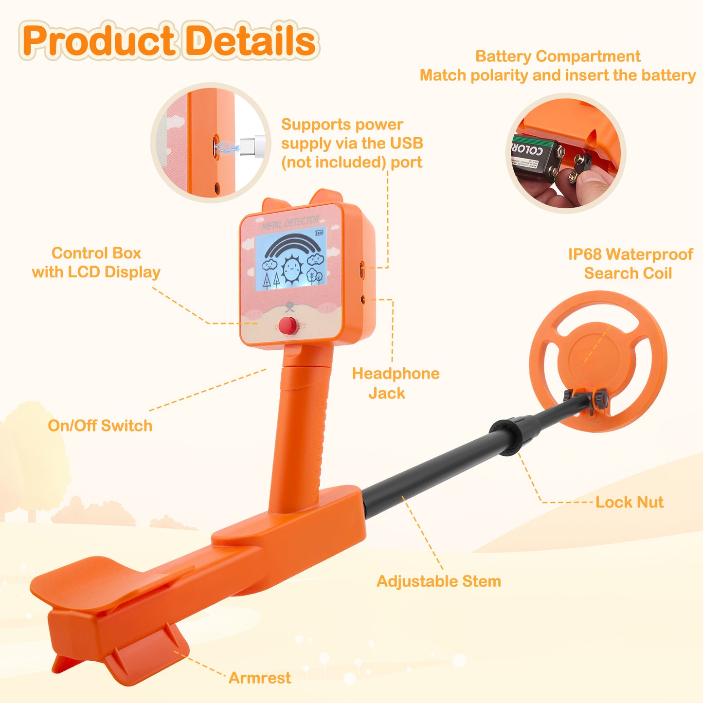 Mini Détecteur de Métaux Portable – Détection Or Pièces Trésor Enfant – Chasse au Trésor – Sensible et Léger