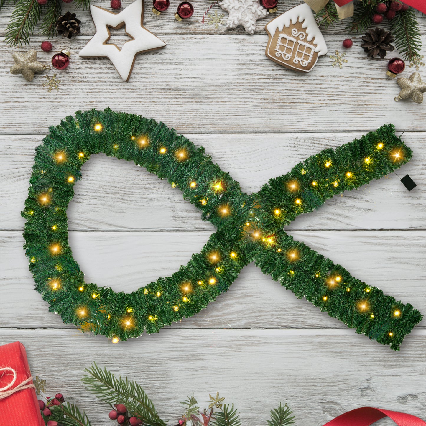 Guirlande de Noël Verte Artificielle – Décoration de Noël à Suspendre – Couronne et Décoration DIY