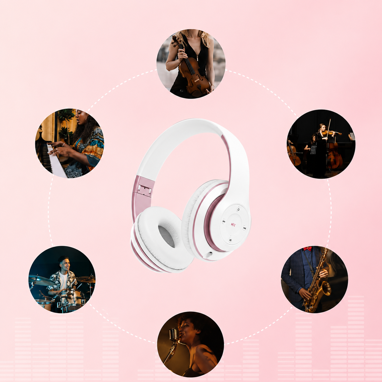 Casque Bluetooth 5.3 Sans Fil – HiFi, Réduction de Bruit, 65H, Carte TF, Radio FM, Rose