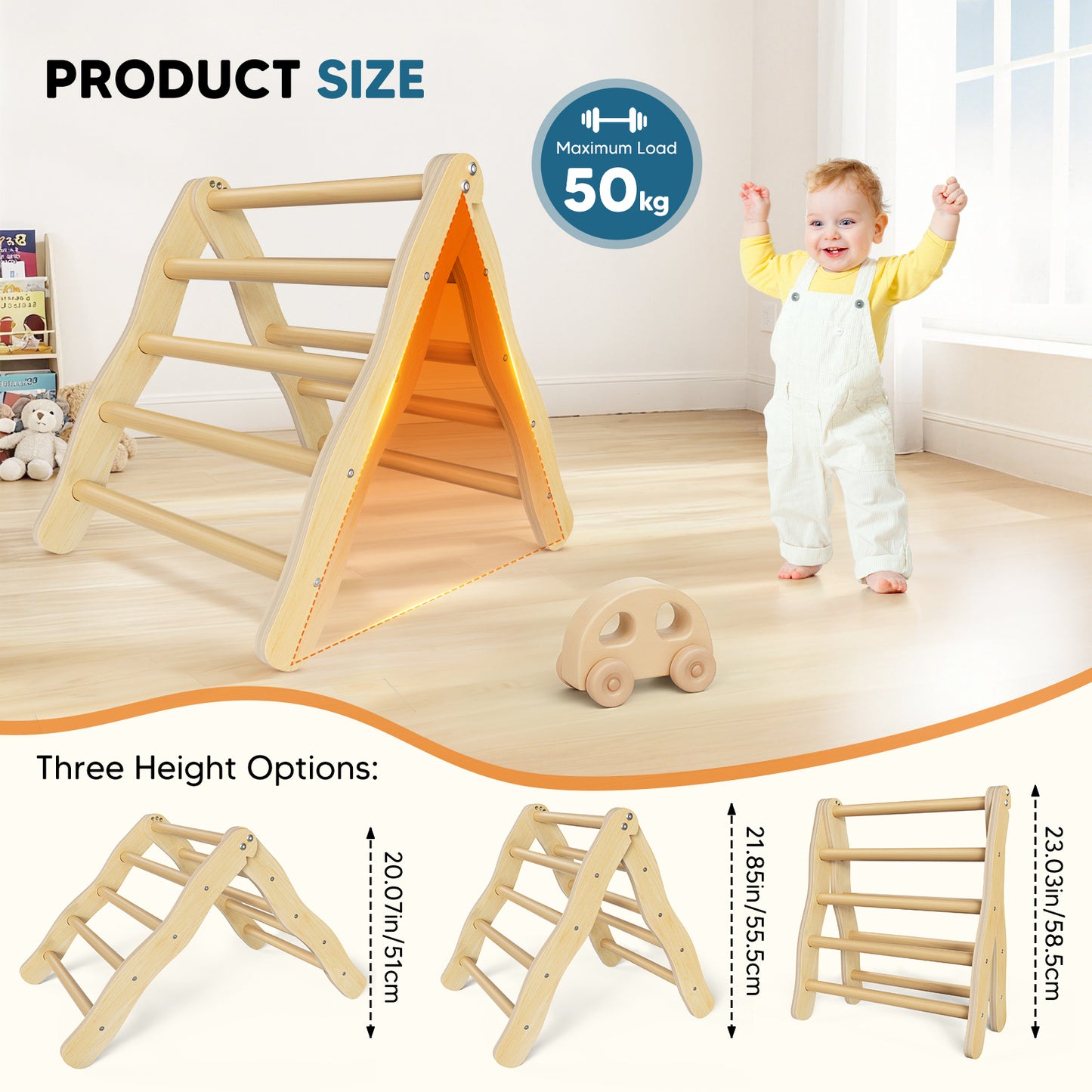 Triangle Escalade Enfant Bois Pliable – Aire de Jeu Montessori 1-3 Ans – Échelle Grimpe Intérieur