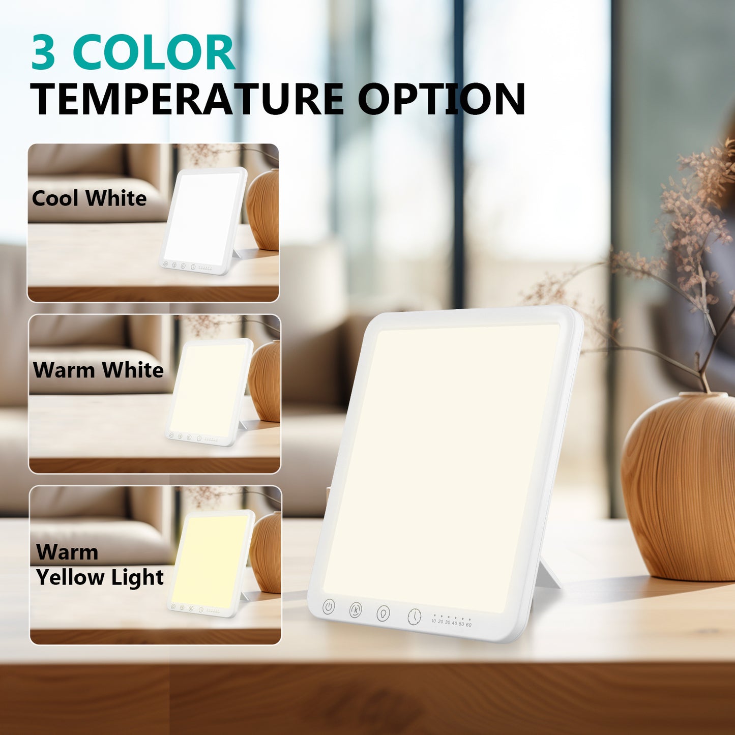 Lampe de Luminothérapie 15000 Lux – 3 Températures 5 Luminosités 6 Minuteurs – Lampe Lumière du Jour