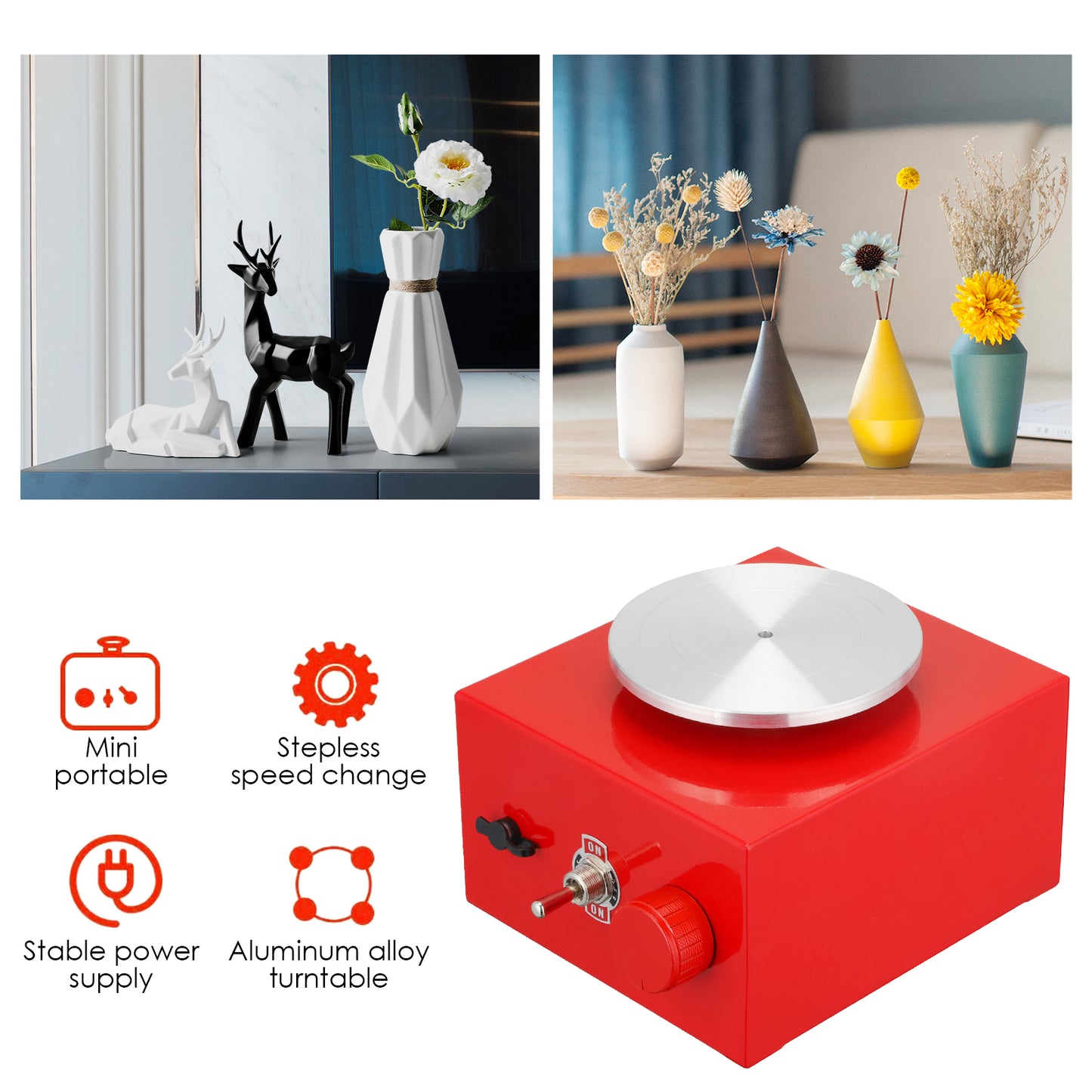 Mini Tour de Poterie Électrique – Roue Poterie 6,5/10 cm DIY Argile – Machine Créative Plateau Tournant