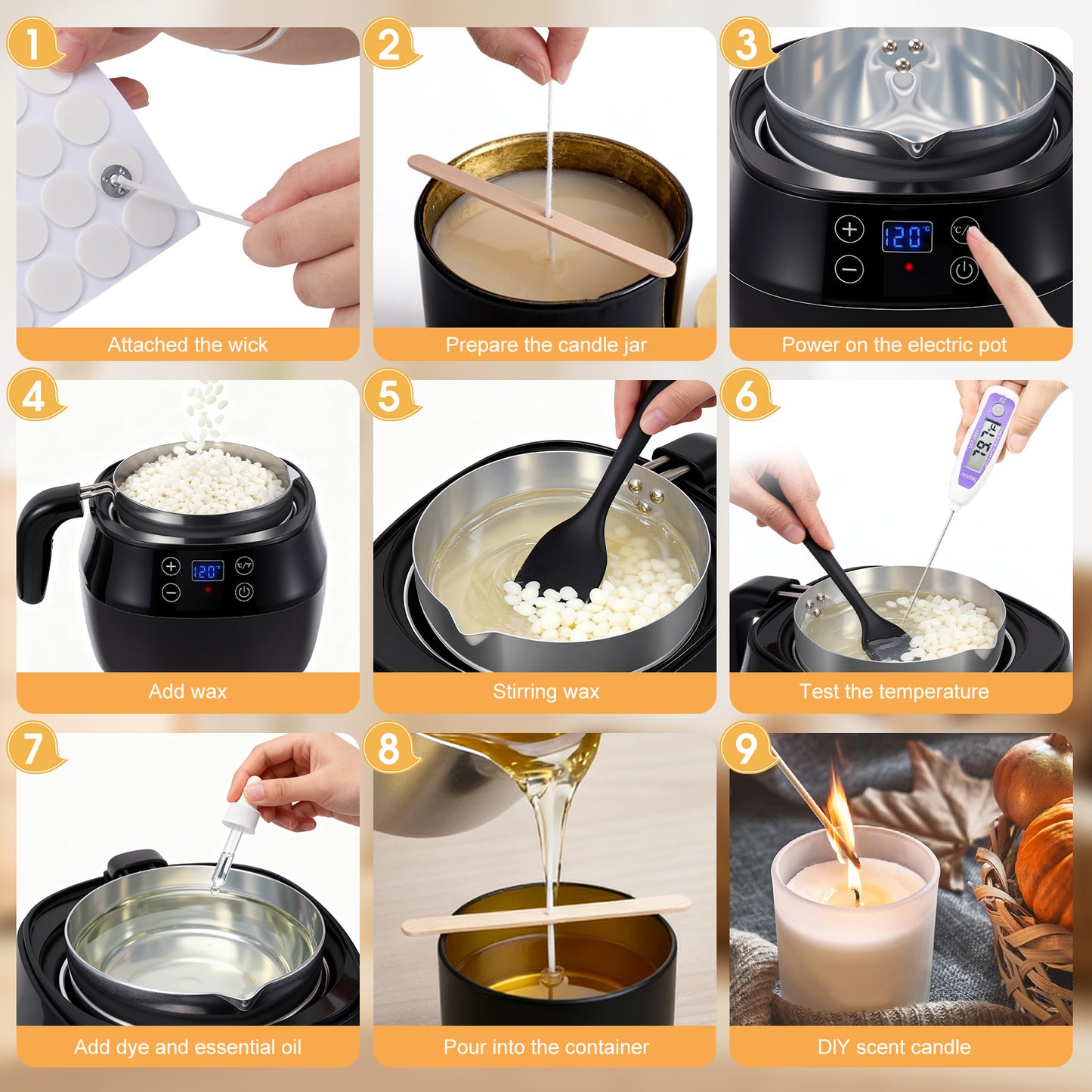 Kit Fonte de Cire Électrique 1L pour Bougies – Appareil de Fusion avec Température Réglable – DIY Fabrication Bougies Maison