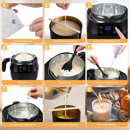 Kit Fonte de Cire Électrique 1L pour Bougies – Appareil de Fusion avec Température Réglable – DIY Fabrication Bougies Maison