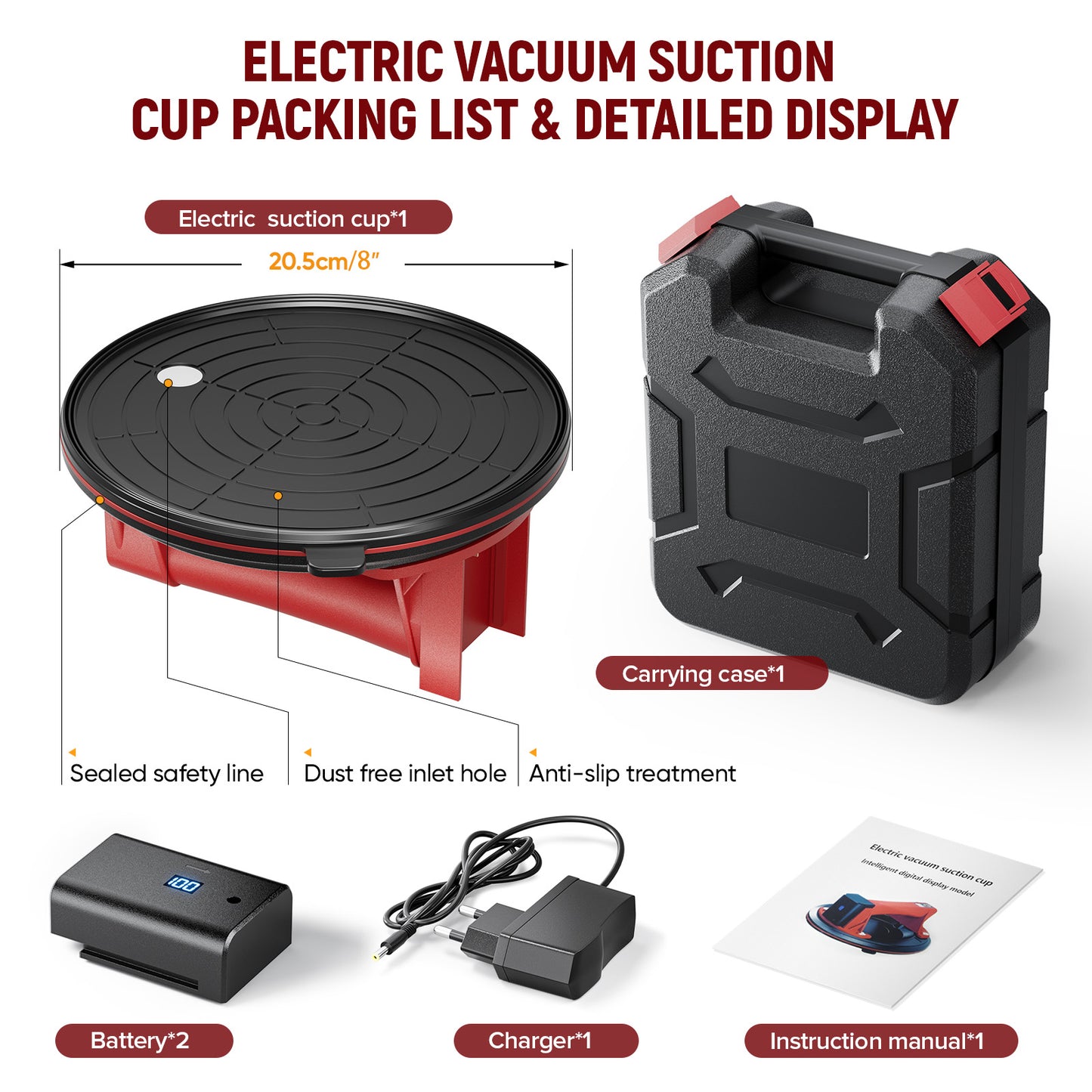 Ventouse Électrique Industrielle 8 Pouces 300KG – Outil de Levage pour Carrelage Verre Granit