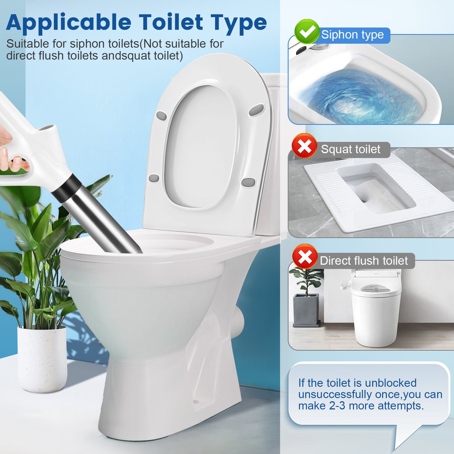Déboucheur Manuel Haute Pression pour Toilettes et Canalisations – Pompe Débouchage Puissante avec Indicateur de Pression – Outil Débouchage Évier, WC, Salle de Bain