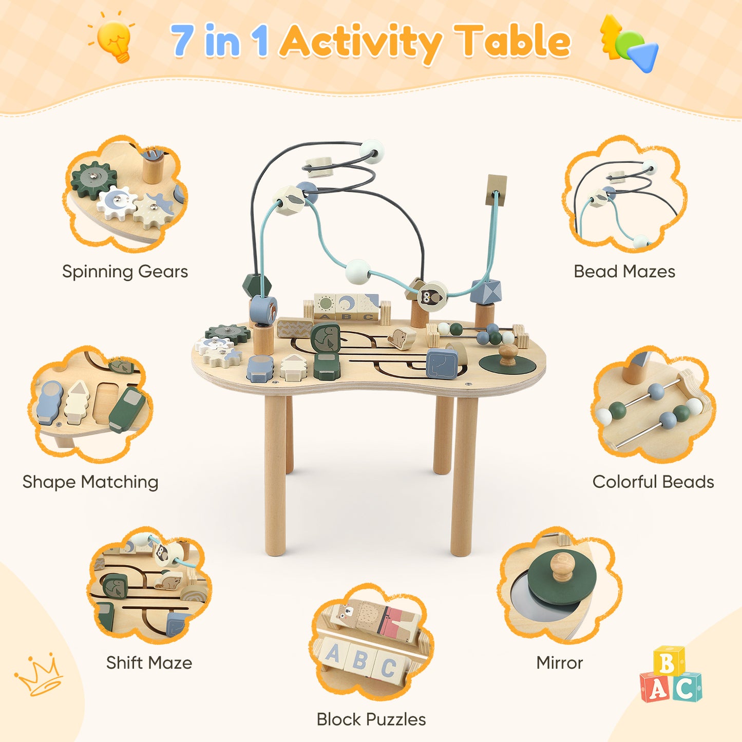 Table d’Activités Montessori en Bois – Jouet Sensoriel Éducatif pour Enfants 2-4 Ans
