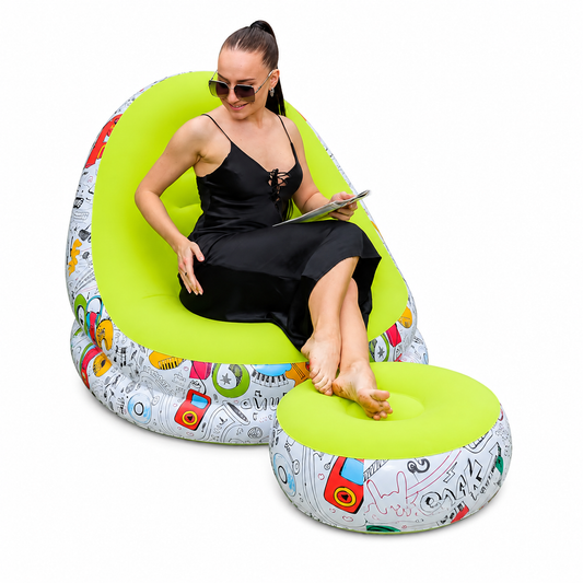 Fauteuil Gonflable avec Repose-Pieds – Chaise Longue Pliable Extérieur Intérieur – Vert
