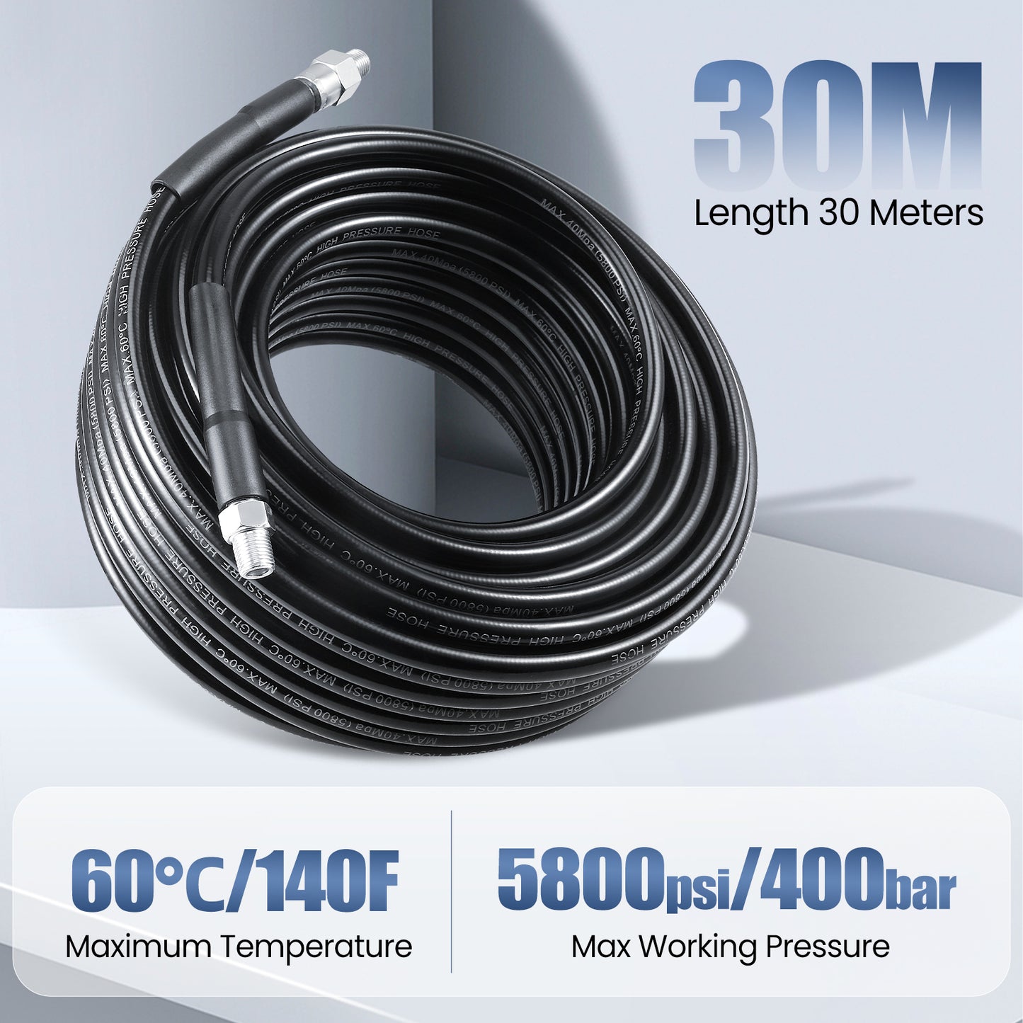 Tuyau Nettoyeur Haute Pression 30M 5800 PSI – Flexible Renforcé avec Raccords Universels, Compatible Nettoyeurs Haute Pression