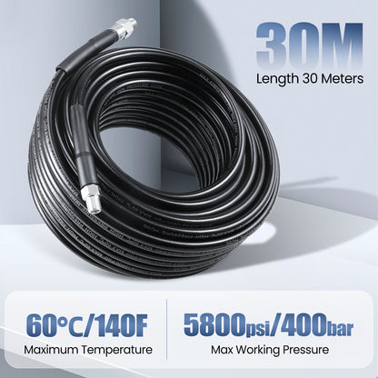 Tuyau Nettoyeur Haute Pression 30M 5800 PSI – Flexible Renforcé avec Raccords Universels, Compatible Nettoyeurs Haute Pression