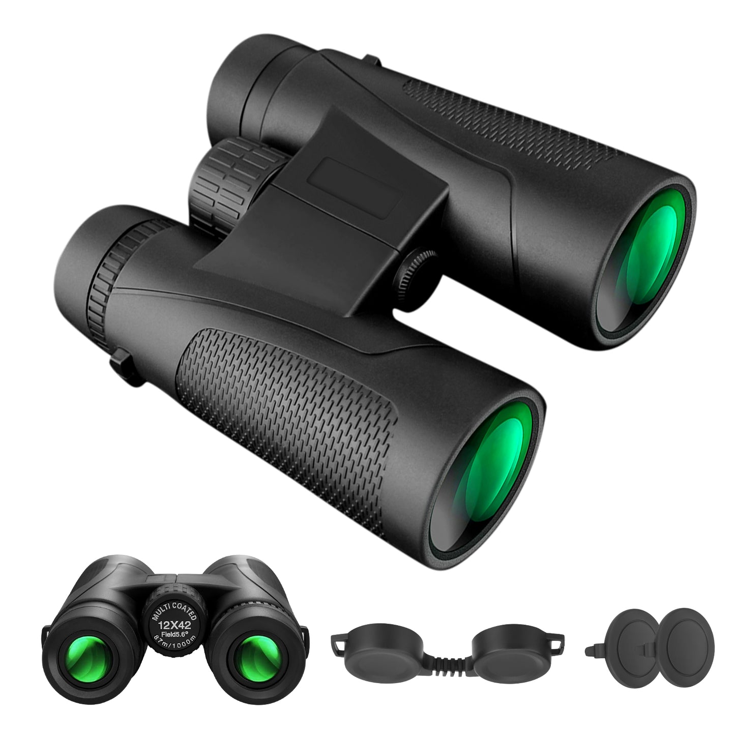 Jumelles 12x42 HD Étanches avec Prisme BAK4 – Vision Longue Distance, Antibuée, Compactes pour Randonnée, Observation Nature et Voyage