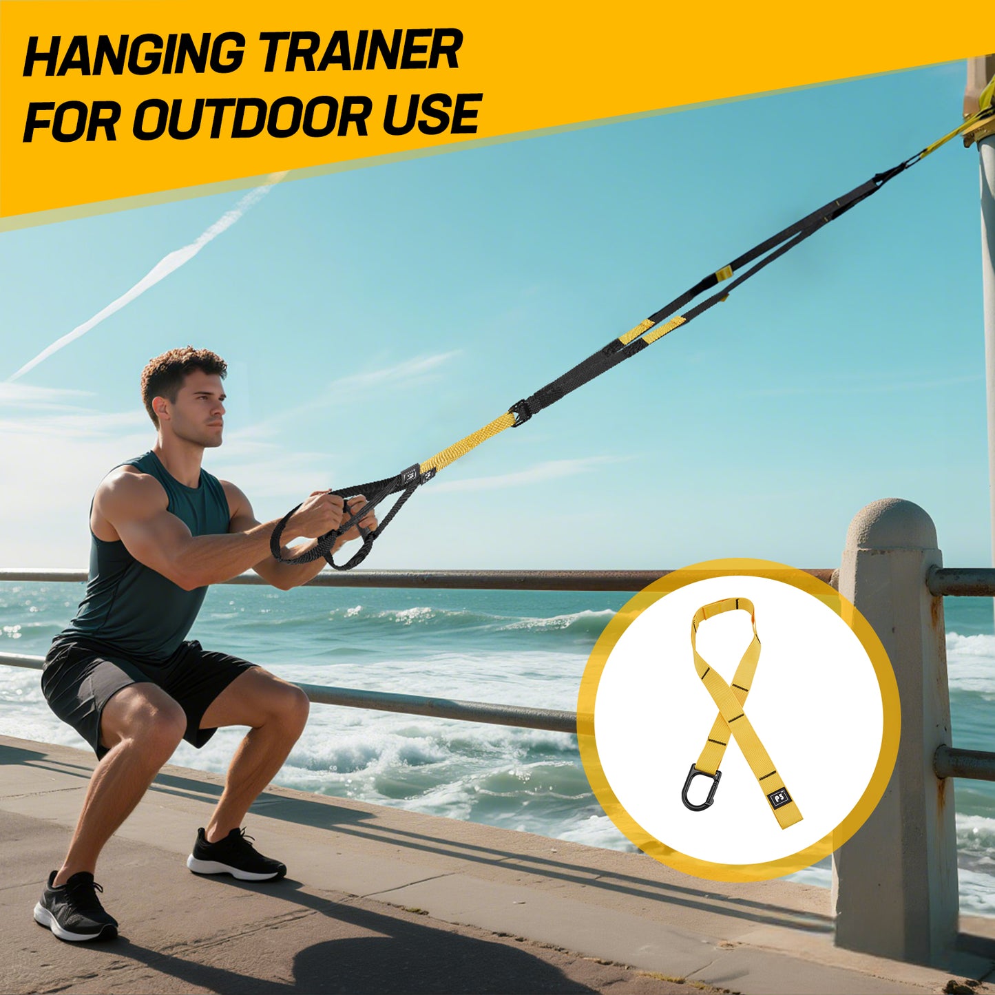 Ceinture d’Entraînement de Suspension 320 kg – Sangles de Fitness Réglables – Système de Tension pour Musculation et Gym à Domicile – Couleur Jaune