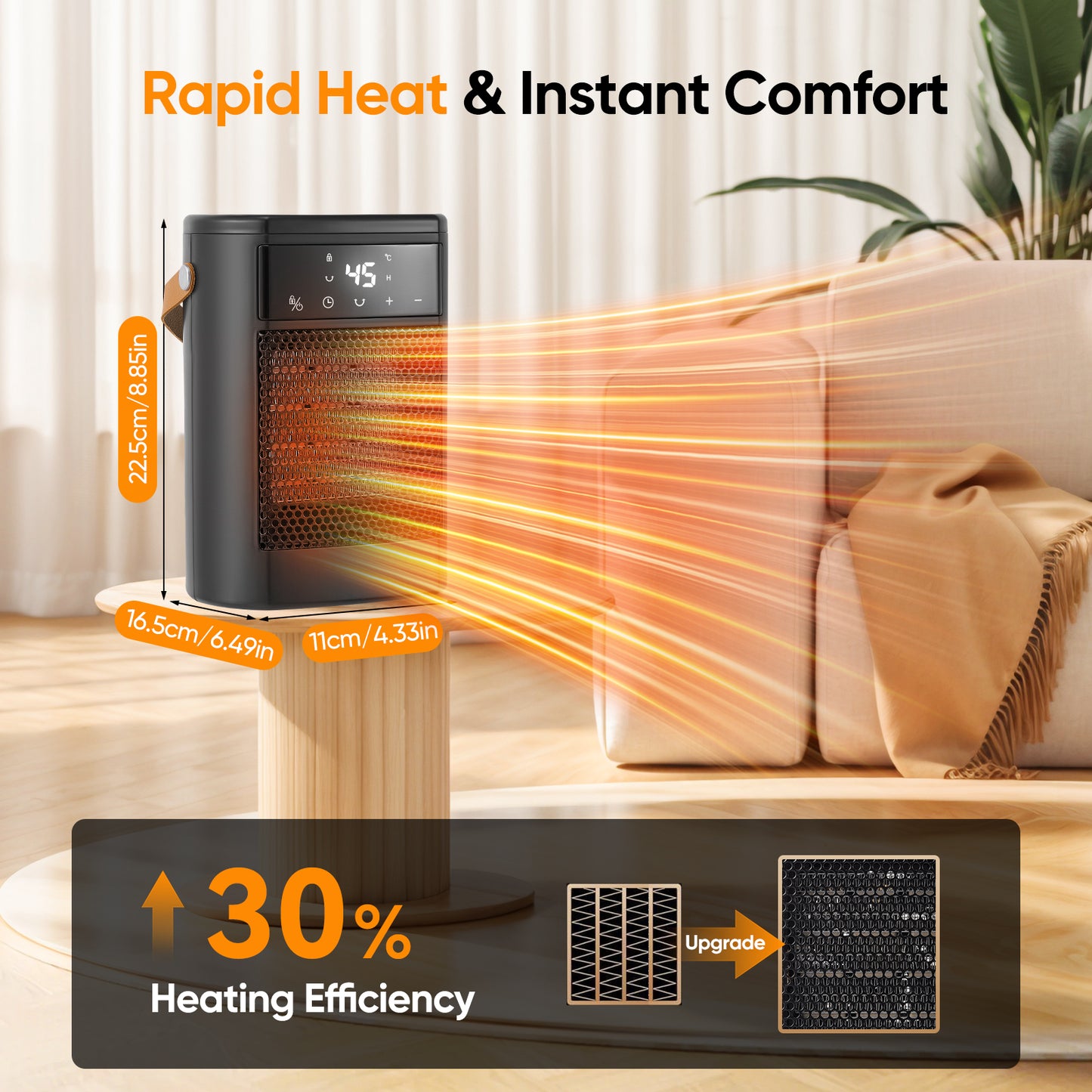 Radiateur Soufflant 1500W avec Télécommande – Chauffage Compact 3 Modes Silencieux