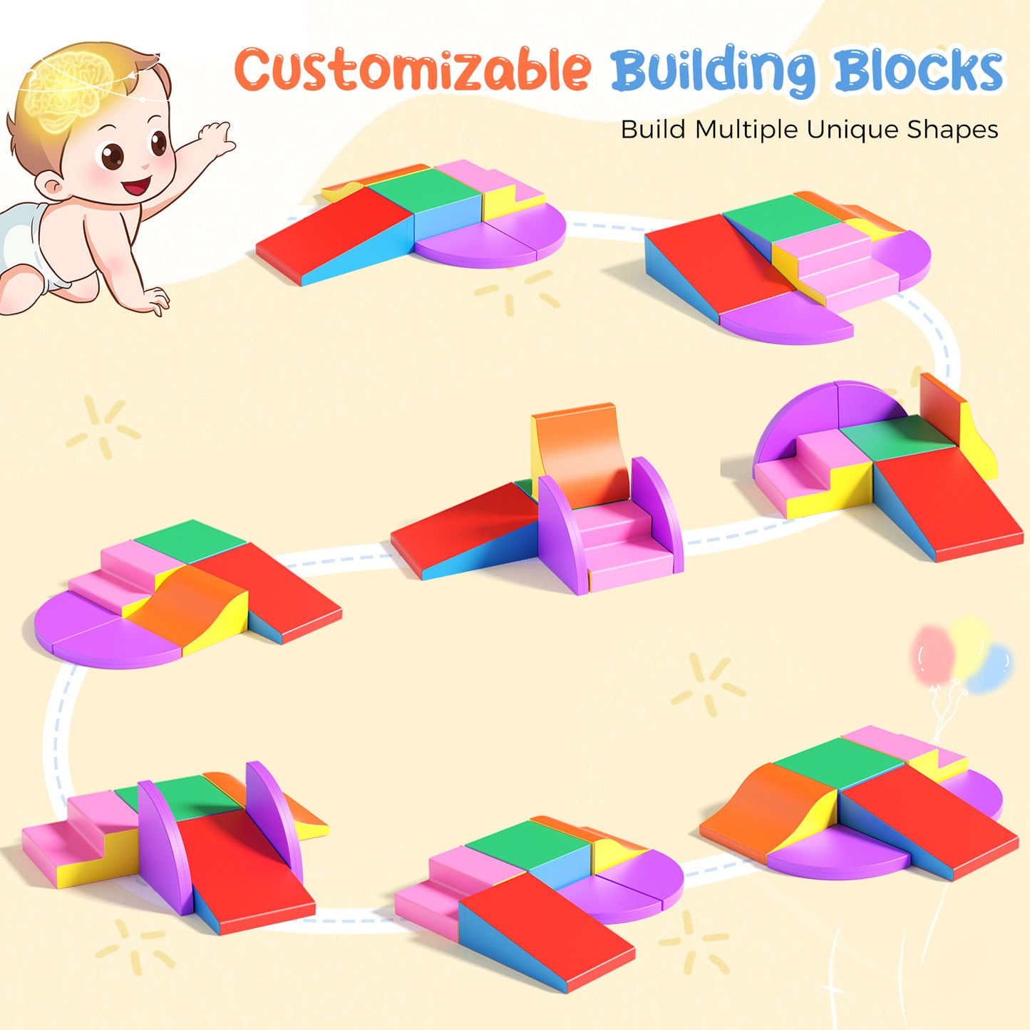 Ensemble de Modules de Motricité en Mousse pour Bébé – 6 Pièces – Aire de Jeux Enfant – Blocs PU/EPE – Développement Motricité