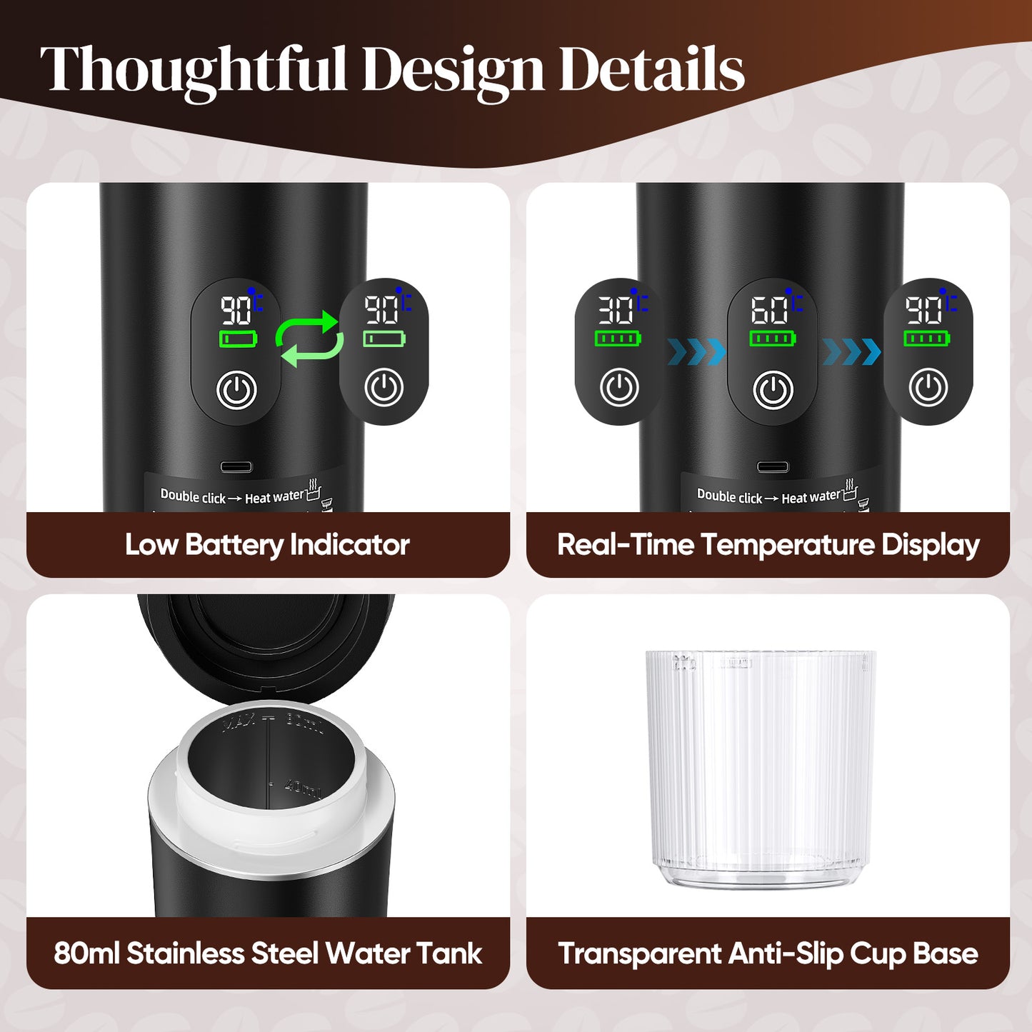 Machine à Café Expresso Portable 3-en-1 – Cafetière Capsules Voiture Camping – Écran Numérique – Sans Fil