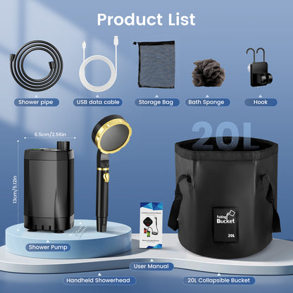 7800mAh Portable Camping Shower – Outdoor Shower Kit with 20L Rechargeable Pump