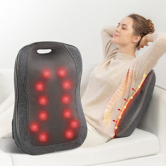 Masseur Dos Shiatsu Chauffant 12 Nœuds Massage Profond Coussin Ergonomique Relaxation Musculaire Cou Dos Épaules Bien-Être