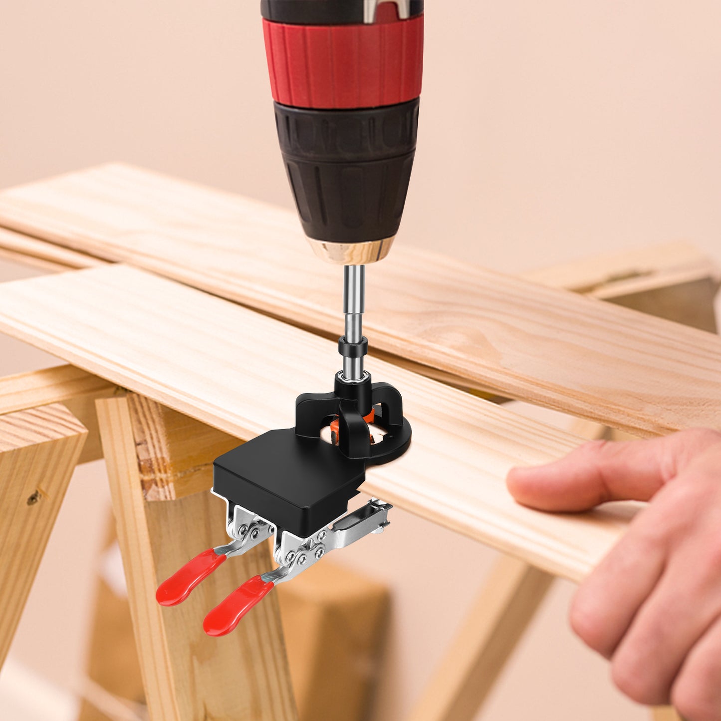 Kit Gabarit de Perçage 35 mm pour Charnières Invisibles – Guide de Découpe et Perforateur pour Portes d’Armoires et Meubles