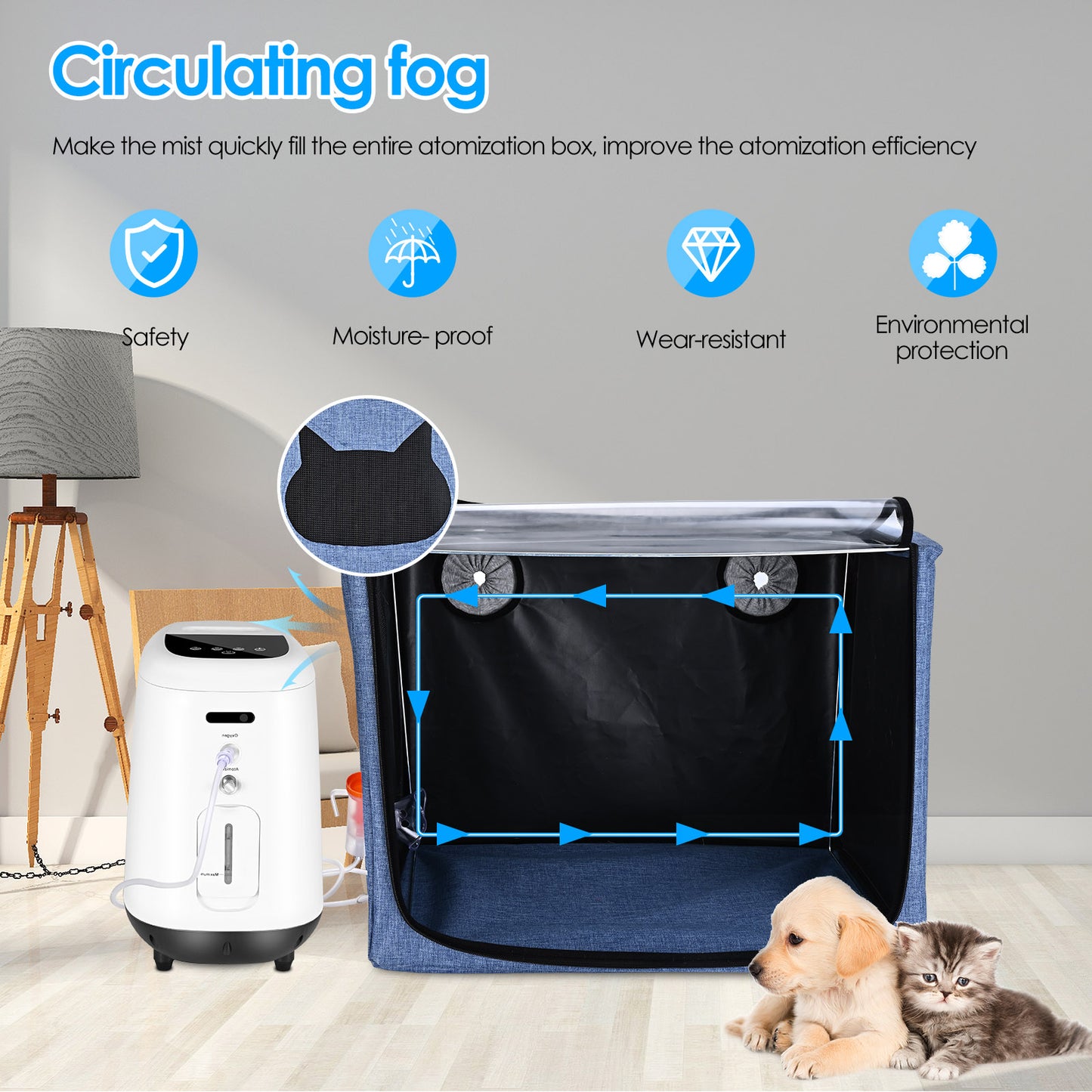 Cage Oxygène Animaux 100L – Tente Atomisation Vétérinaire Pliable – Soins Respiratoires Chien Chat