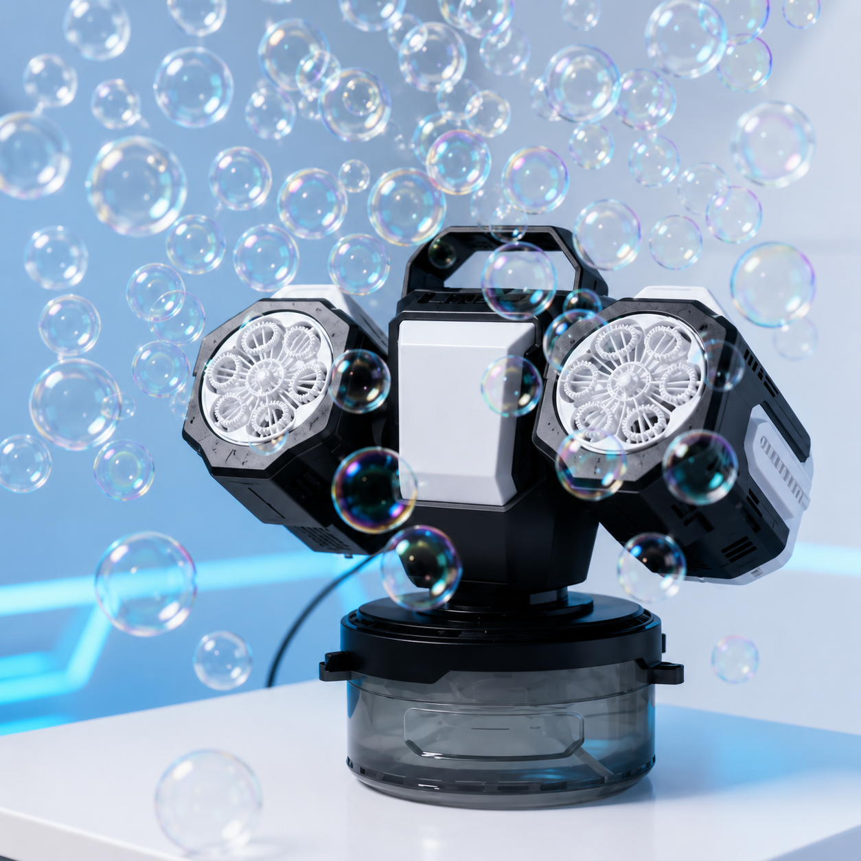 Machine à Bulles Automatique Rechargeable LED RGB Haute Performance – Rotation 360°, Télécommande, USB-C – Fêtes & Événements