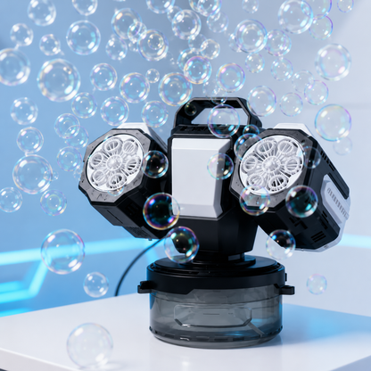 Machine à Bulles Automatique Rechargeable LED RGB Haute Performance – Rotation 360°, Télécommande, USB-C – Fêtes & Événements