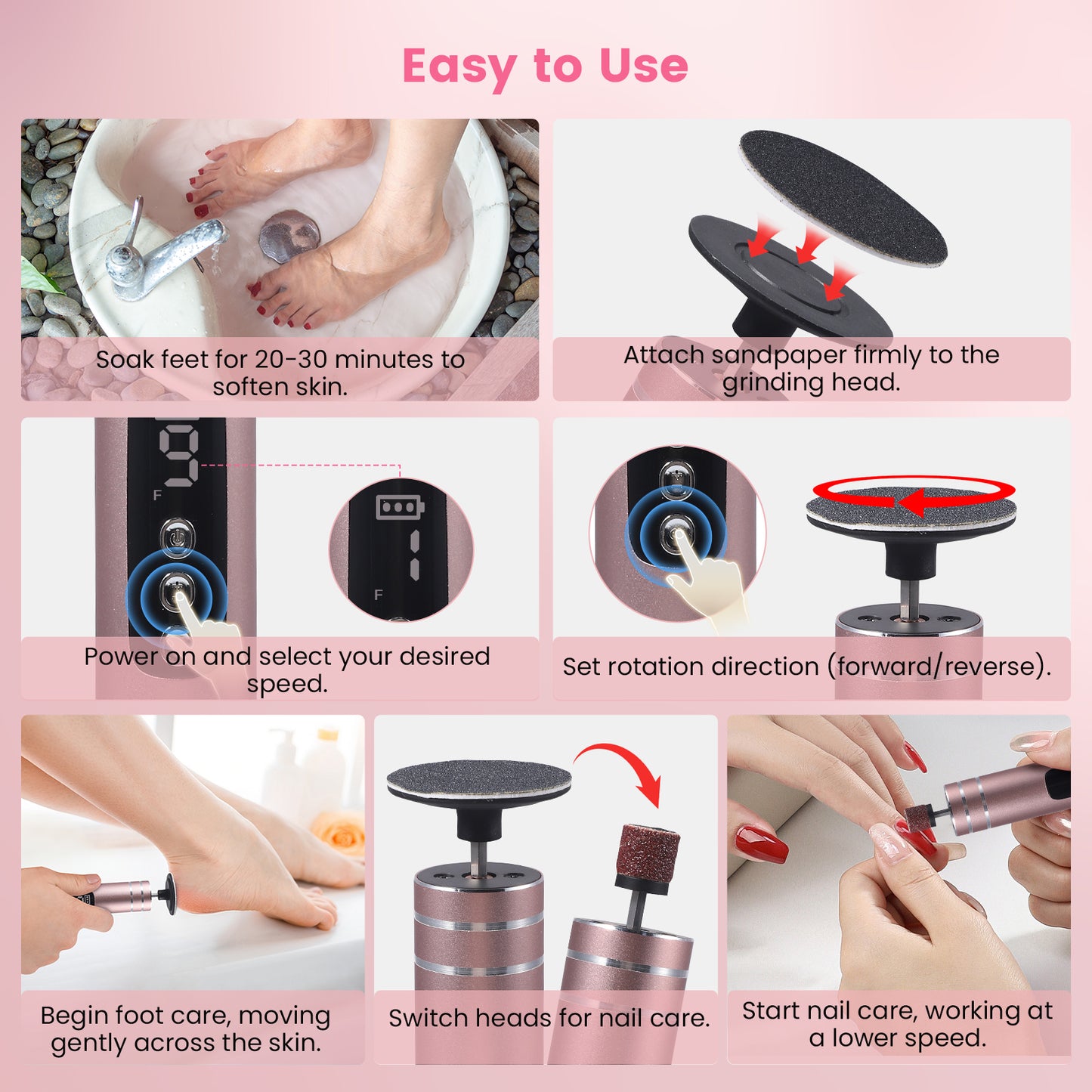 Râpe Électrique Pieds 2 en 1 Rechargeable – Éliminateur Callosités et Peaux Mortes