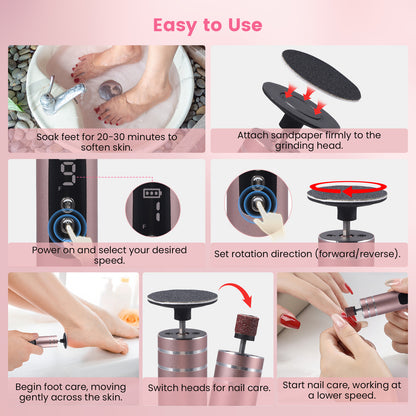 Râpe Électrique Pieds 2 en 1 Rechargeable – Éliminateur Callosités et Peaux Mortes