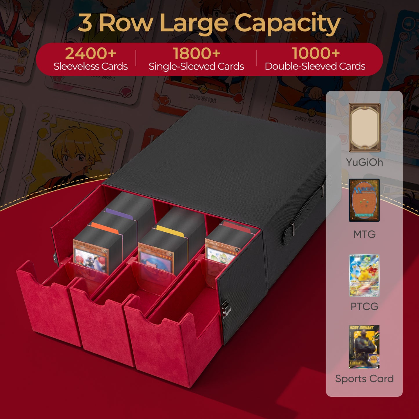 Boîte de Rangement Cartes de Jeu 2400+ Cartes – Étui Porte-Cartes en Similicuir avec Fermeture Magnétique – Organiseur Cartes Collection TCG