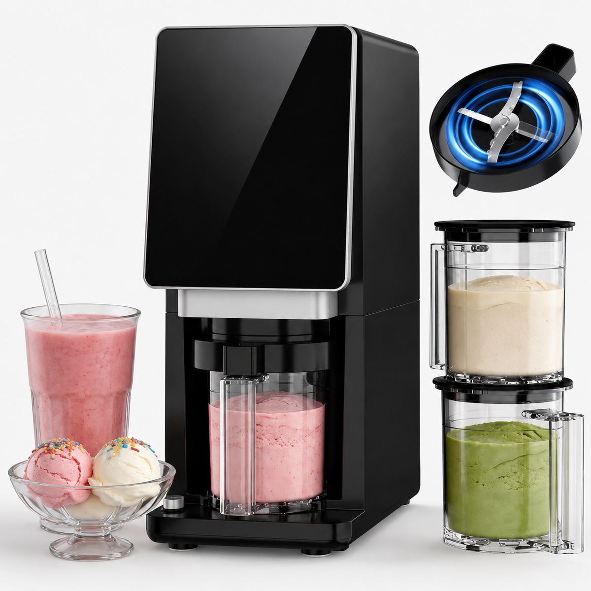 Machine à Glace Multifonction – 8 Programmes, Écran Tactile, Mélange & Nettoyage Automatiques, Sorbetière Électrique