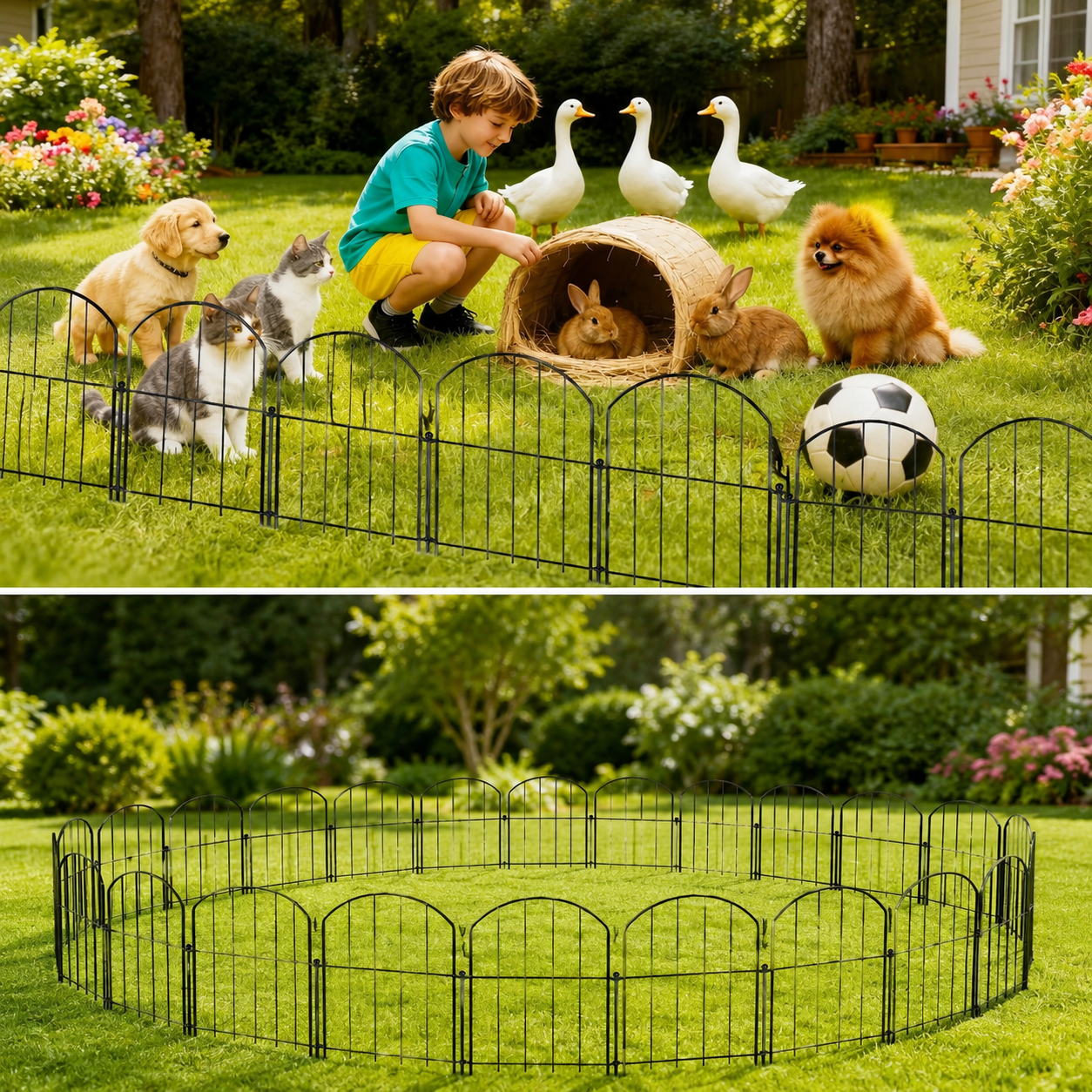 Clôture de Jardin Métallique 10 Panneaux 61x33 cm – Barrière Décorative Extérieure Anti-Chiens Anti-Lapins – Bordure de Pelouse et Parterre de Fleurs