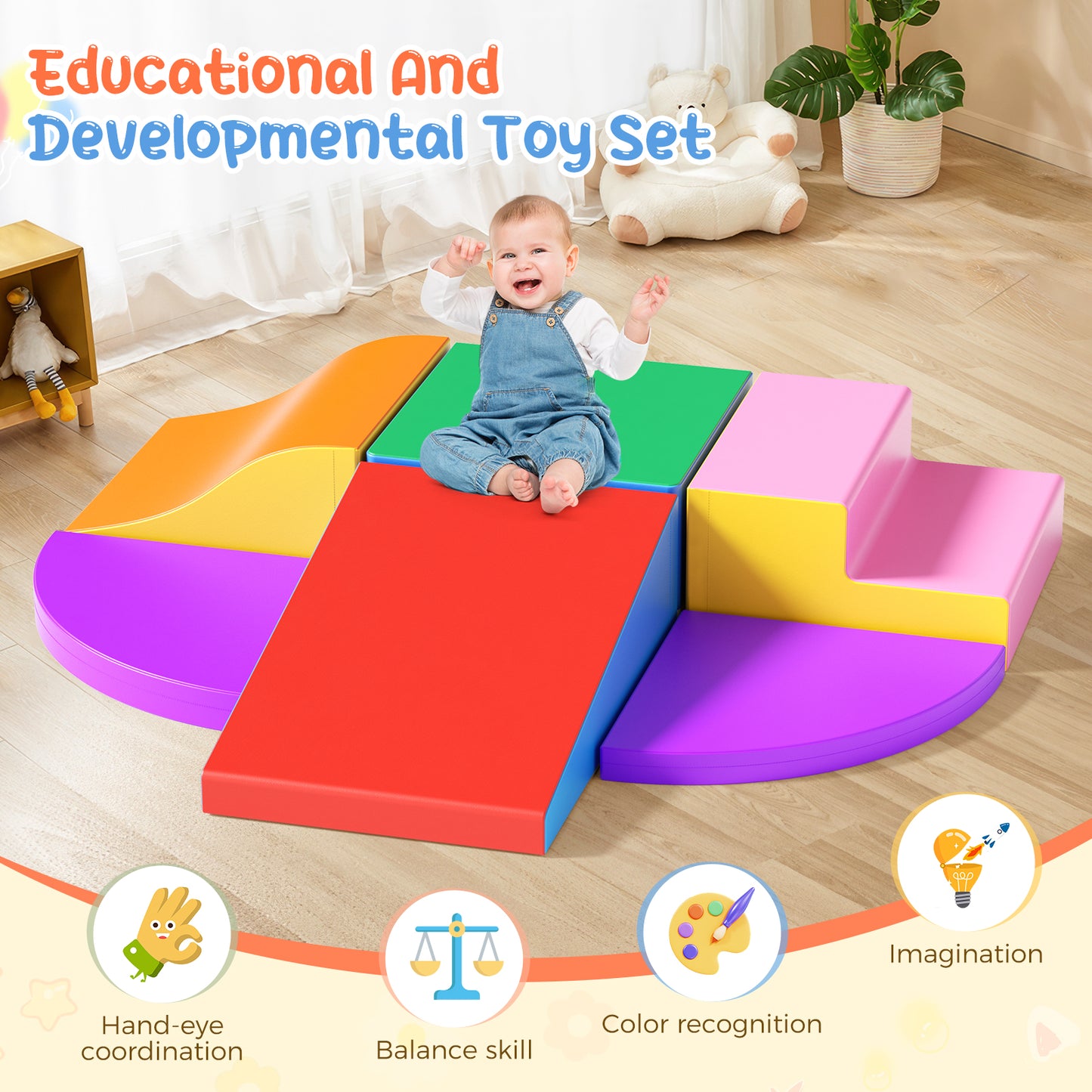 Ensemble de Modules de Motricité en Mousse pour Bébé – 6 Pièces – Aire de Jeux Enfant – Blocs PU/EPE – Développement Motricité
