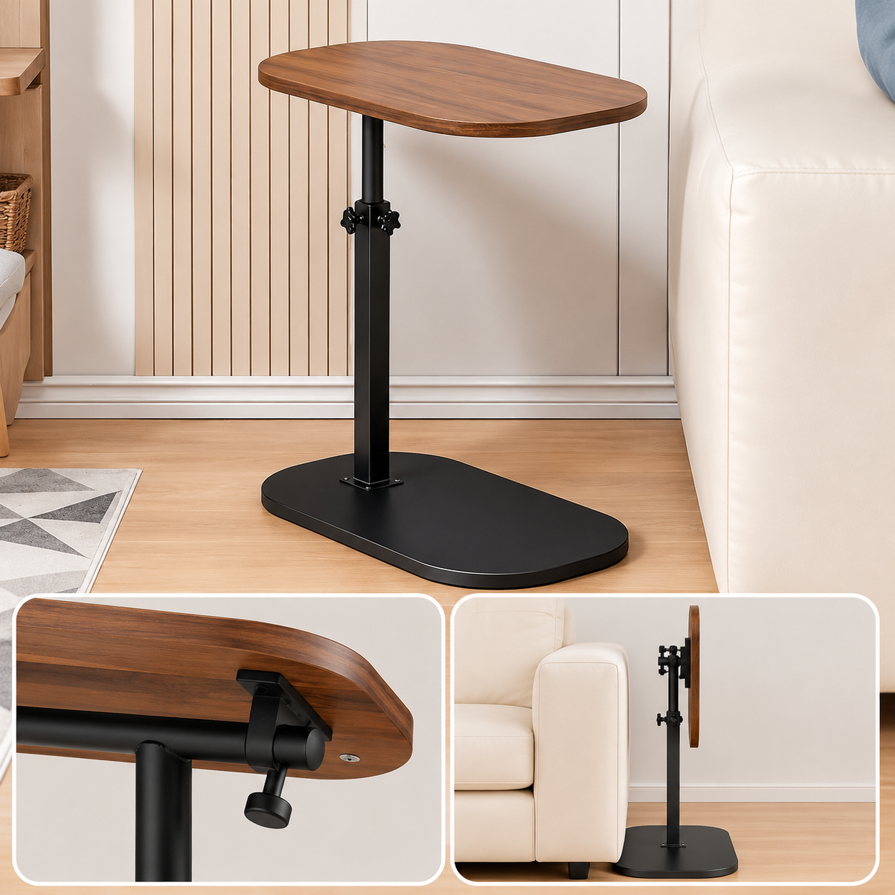 Table d'Appoint Réglable en Hauteur avec Plateau Inclinable – Table d'Ordinateur Portable pour Lit, Canapé et Salon – Support de Lecture Multifonction Gain de Place