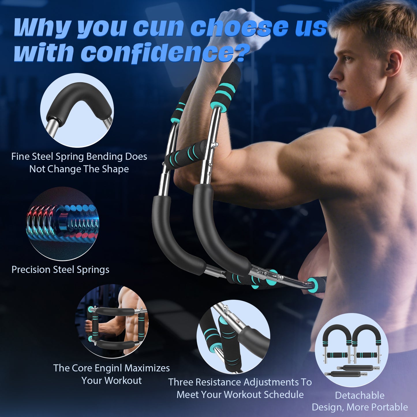 Entraîneur Bras Twister 20-60Kg – Appareil Musculation Poitrine Réglable – Ressort Résistance Fitness