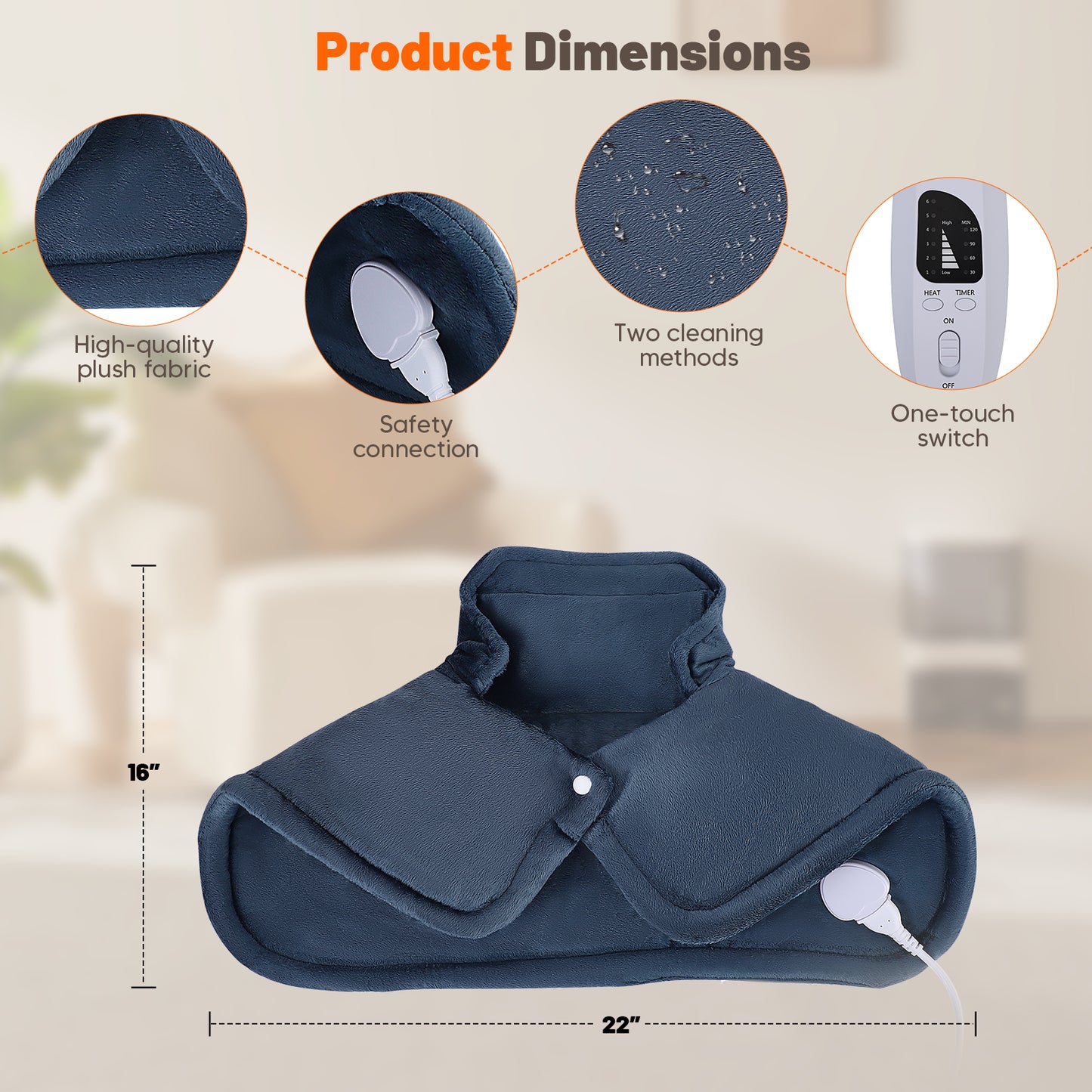 Coussin chauffant électrique pour cou et épaules – Massage cervical – 9 niveaux de chaleur