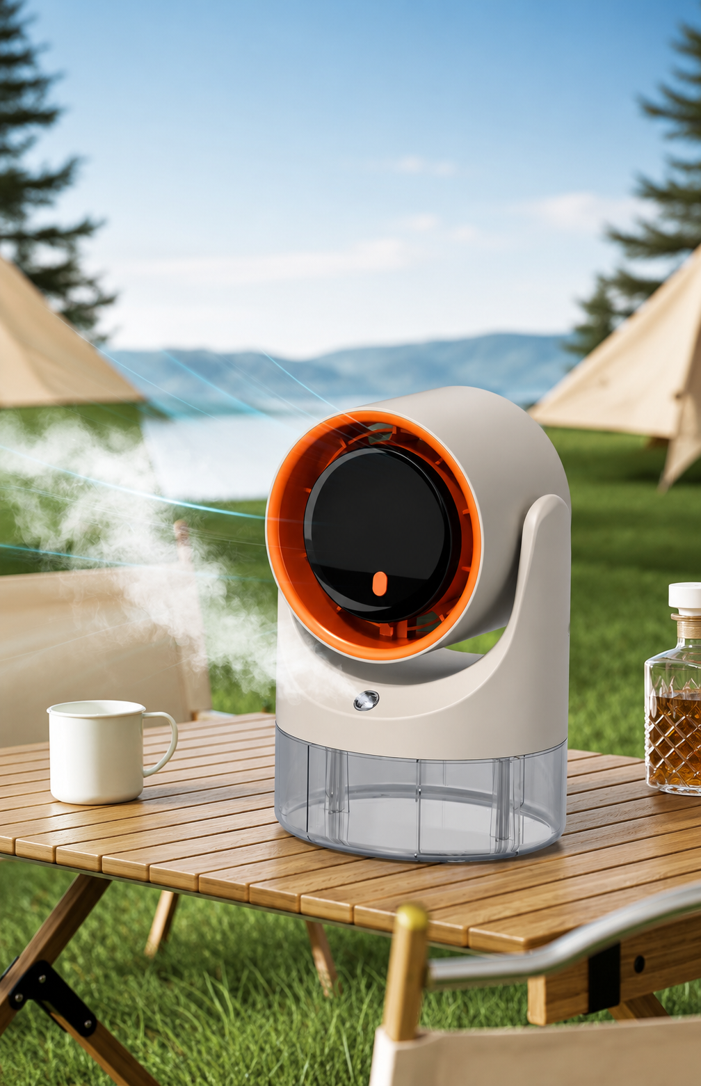 Mini Climatiseur Portable USB avec Brumisateur – Ventilateur 360° Rechargeable – Humidificateur Compact Silencieux – Beige