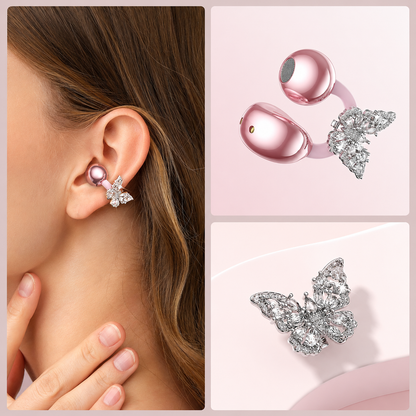 Écouteurs Bluetooth 5.4 Sans Fil Rose – Écran Tactile, Micro ENC, Boîtier de Charge, Design Papillon