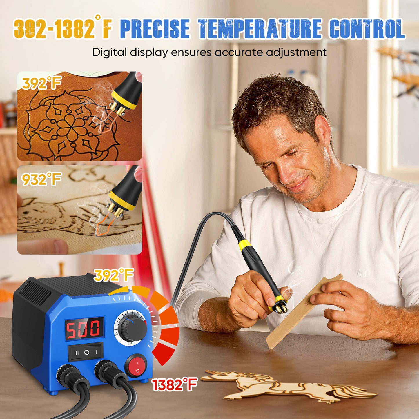Kit Pyrogravure Bois 43 en 1 – Station de Soudure 220V avec 2 Stylos et Accessoires – Outil Gravure Bois DIY Précision – Création Artistique